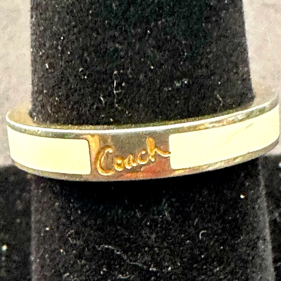 Coach Signature Cream and Gold Enameled Ring size 7.5 0779 - Picture 2 of 2